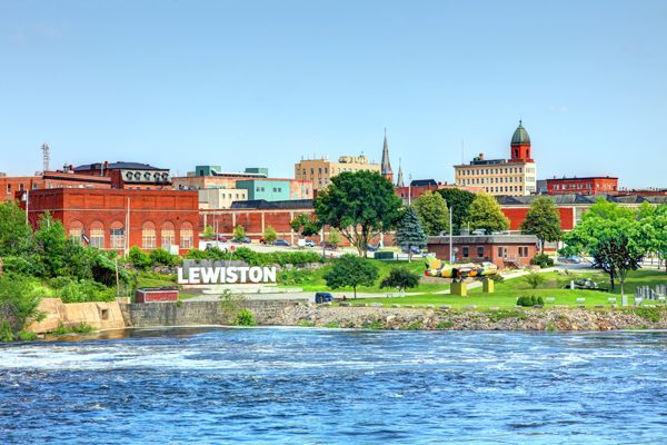 photo of Lewiston Maine taken from the water